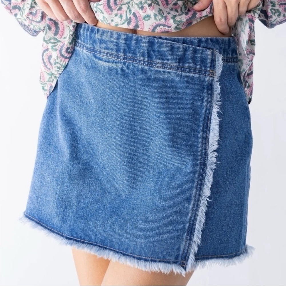 NWT Natural Life Denim Faux Wrap Skirt